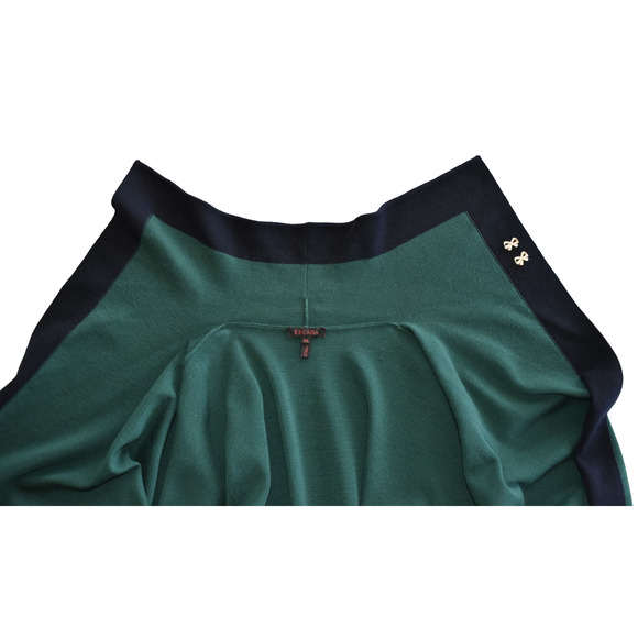 C0 Auth ESCADA Green Navy Trim Wool Knit Open Front Short Sleeve Jacket Size 44 - Picture 6 of 11